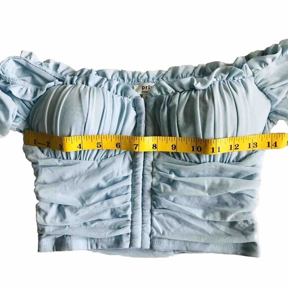 Privy light blue, ruffled, off-the-shoulder crop top size small‎ - Picture 6 of 8